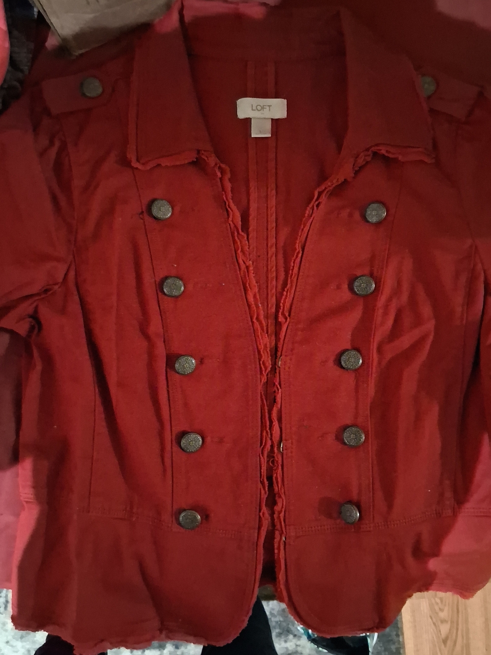 LOFT Red Military-Style Double-Breasted Blazer